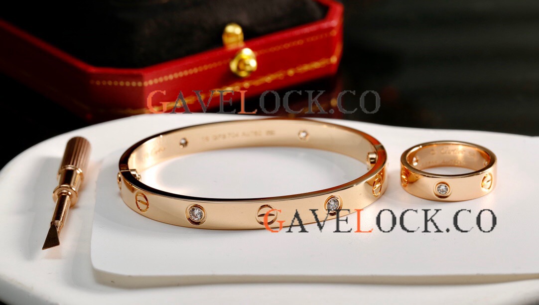 Gift sets - Clone Cartier Love Bangle & Ring - Rose Gold Wide version